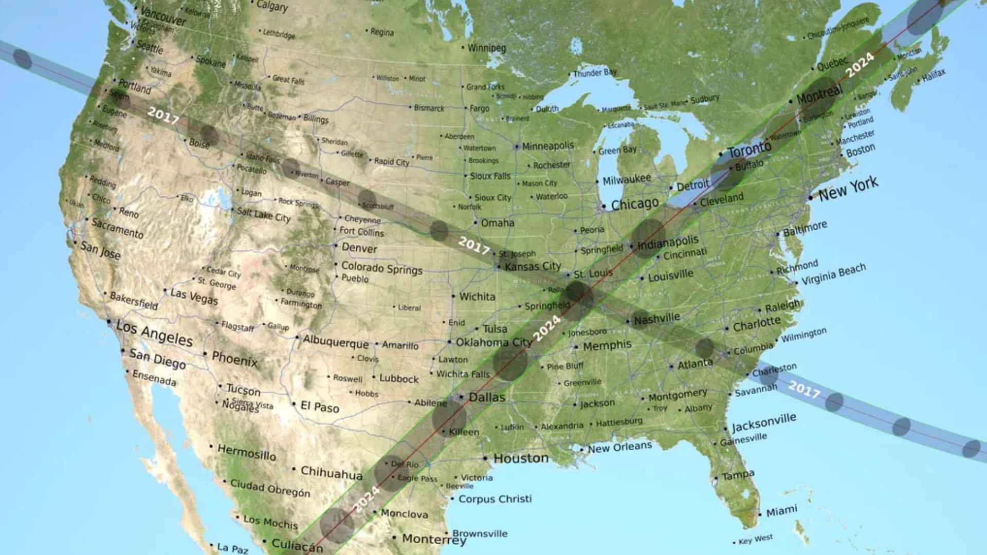 Solar Eclipse - 2017 and 2024 paths